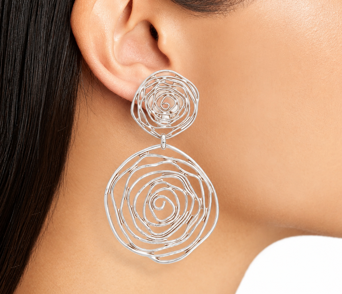Rose Cut Out Clip-On Earrings Silver