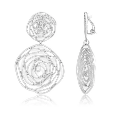 Rose Cut Out Clip-On Earrings Silver