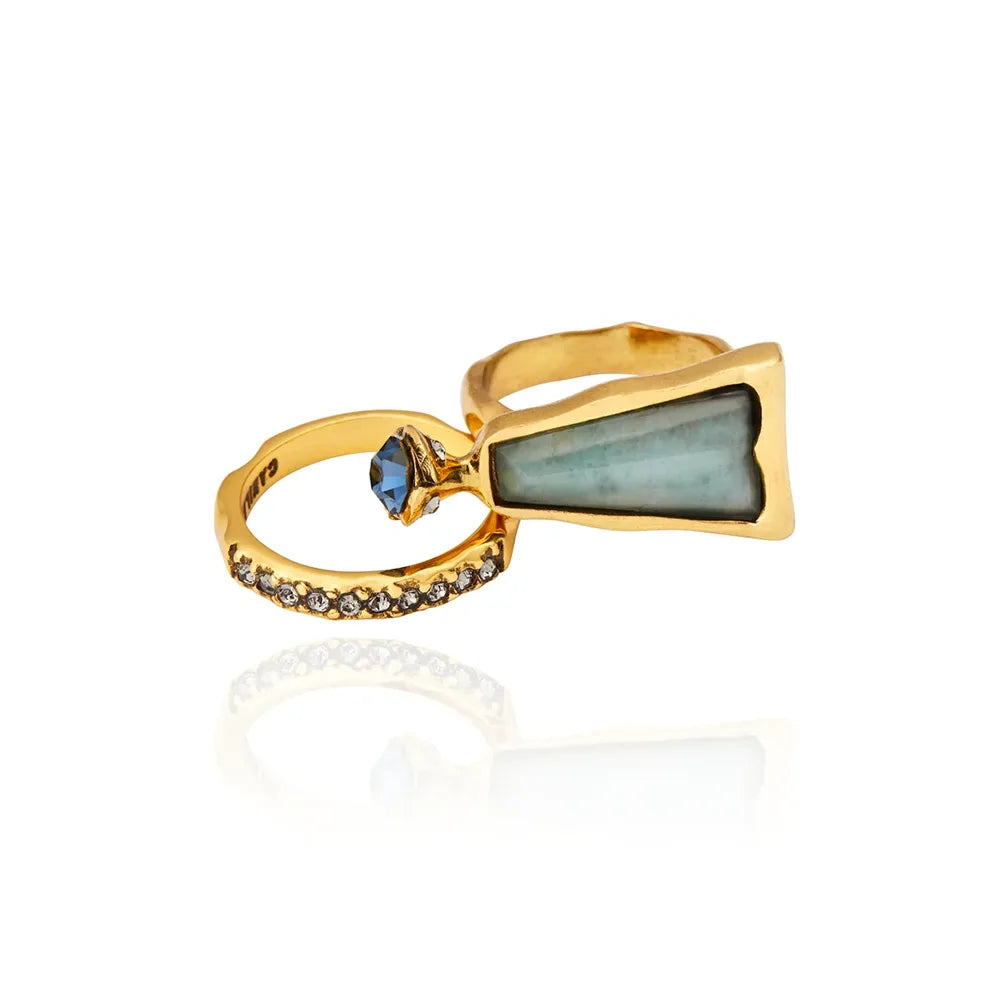 Conjunto de anillos de boda Biriba Emerald Gold - Anfitriona Camila Klein