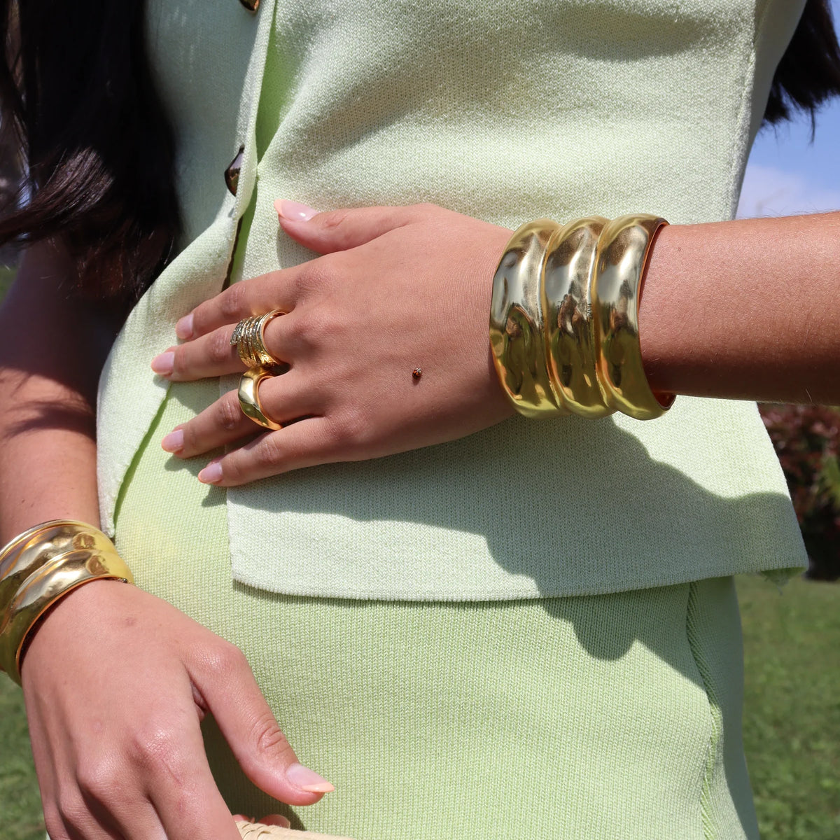 Bubble Textured Three Row Cuff Bracelet