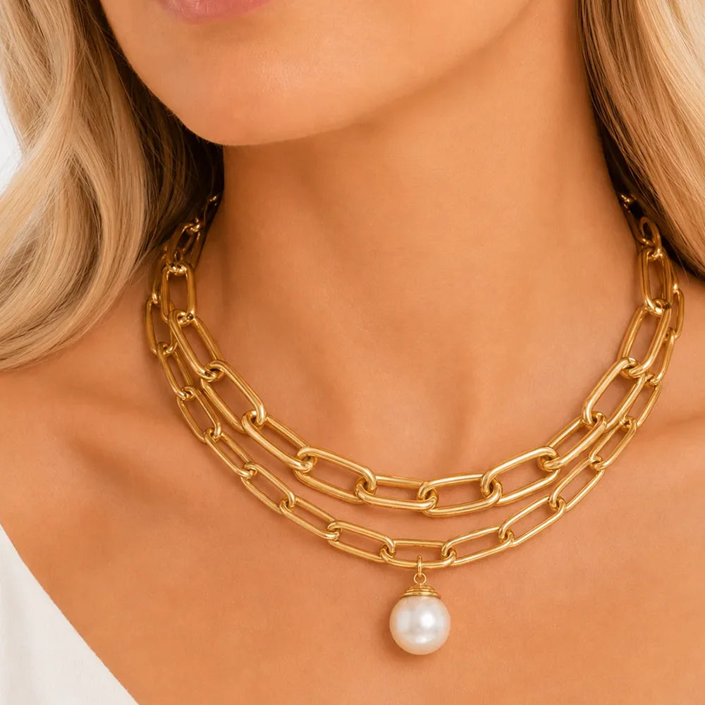 Pearl X Paperclip Link Necklace