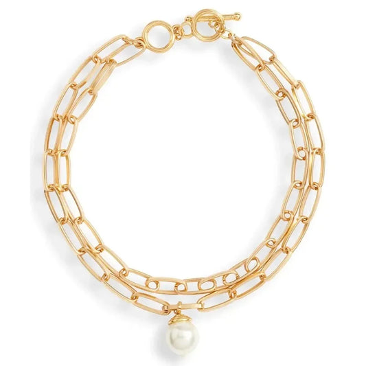 Collar de perlas y eslabones tipo paperclip
