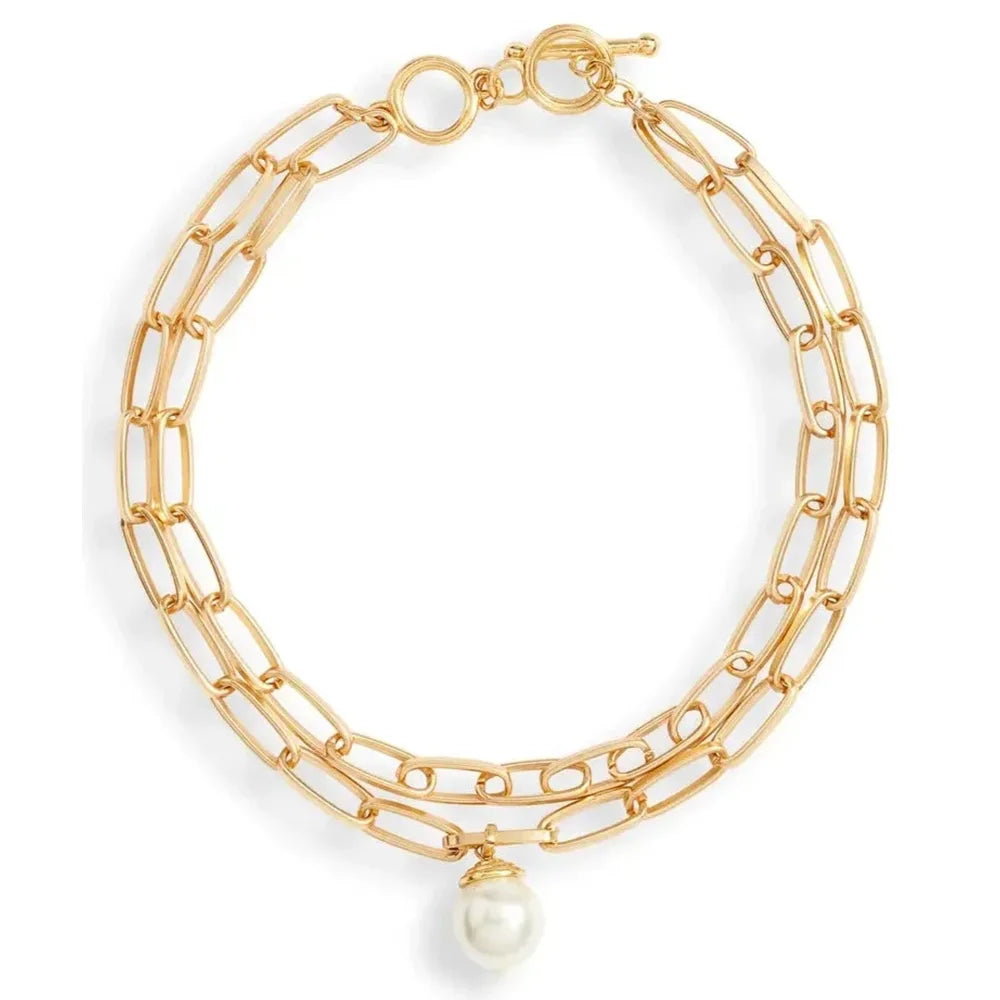 Pearl X Paperclip Link Necklace