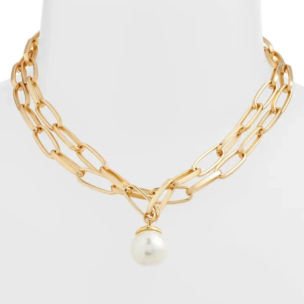 Pearl X Paperclip Link Necklace