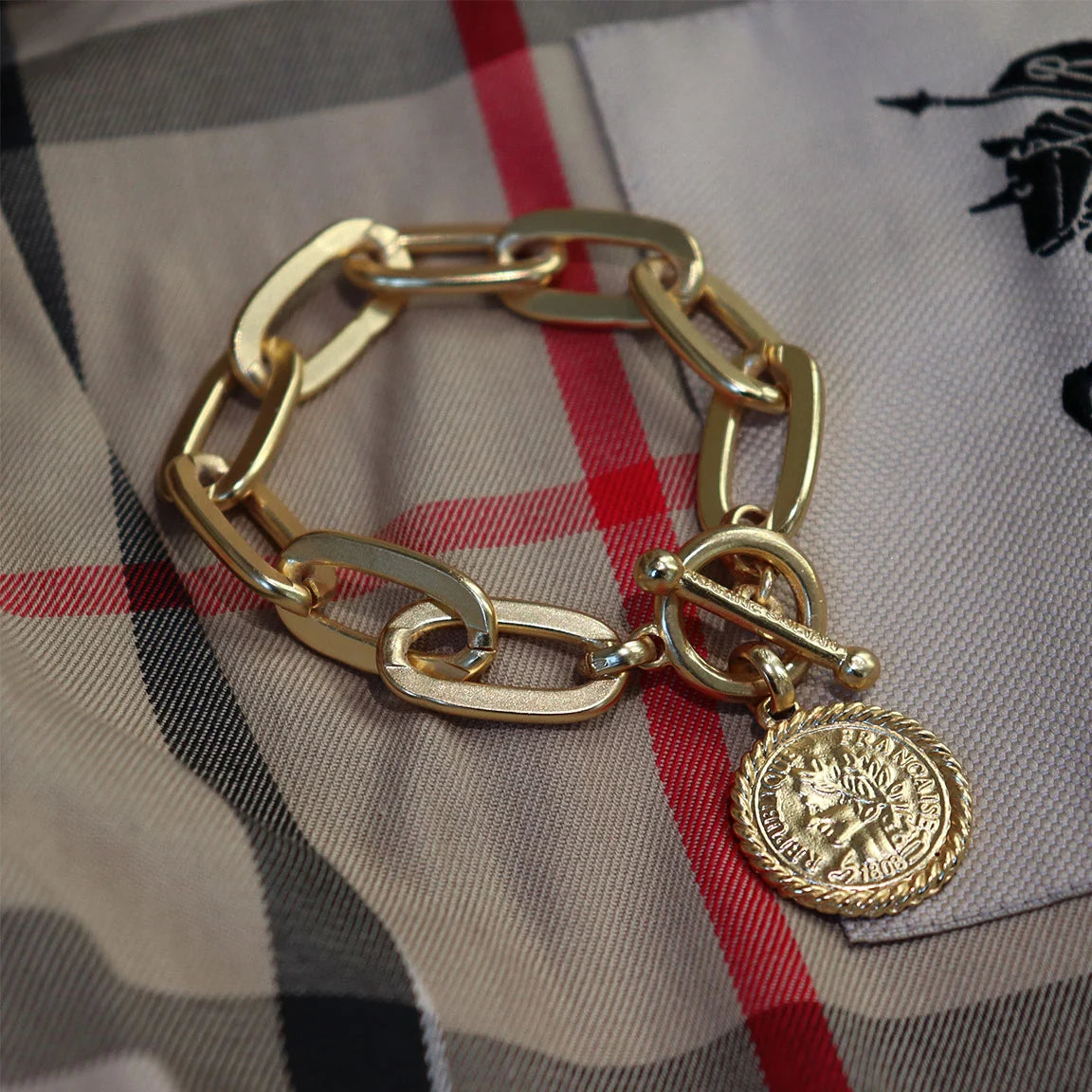 Coin X Thick Link Bracelet