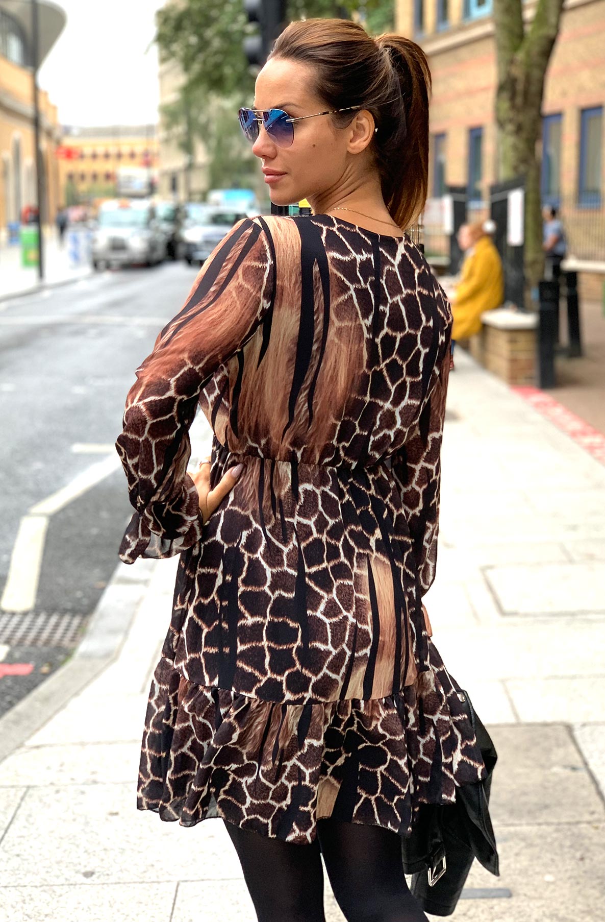 MARGARET HAZEL ANIMAL PRINT CHIFFON DRESS