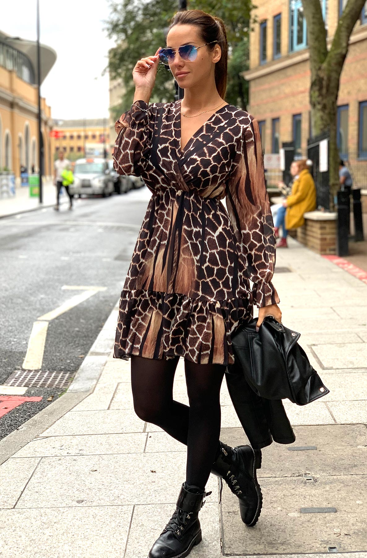 MARGARET HAZEL ANIMAL PRINT CHIFFON DRESS